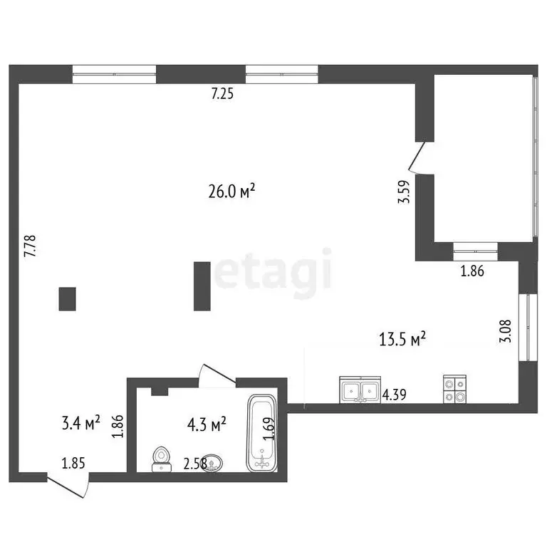 2-комнатная квартира: Омск, бульвар М.М. Кузьмина, 21 (57.9 м) - Фото 1