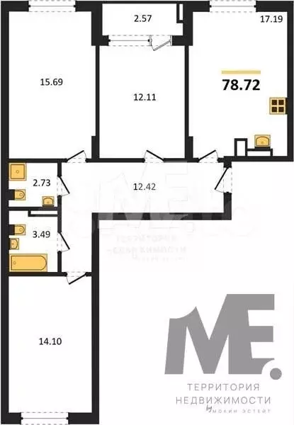 3-к. квартира, 78,7 м, 3/9 эт. - Фото 0
