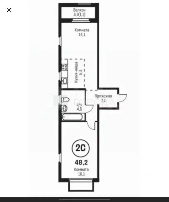 1-к кв. Алтайский край, Барнаул ул. Сергея Семенова, 27к2 (47.5 м) - Фото 1