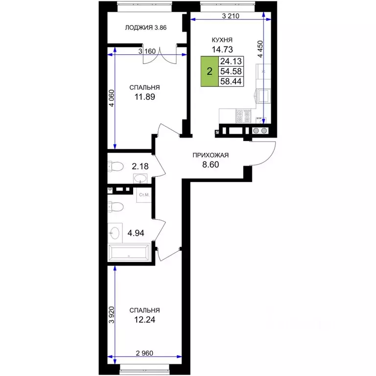 2-к кв. Калининградская область, Гурьевск Включи жилой комплекс (58.44 ... - Фото 1