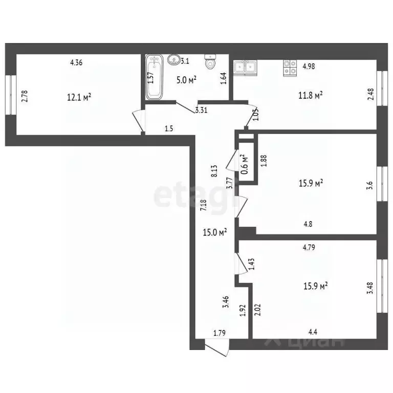 3-к кв. Башкортостан, Стерлитамак ул. Цюрупы, 30 (76.3 м) - Фото 1