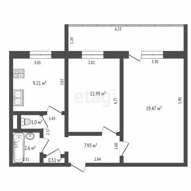 2-комнатная квартира: Ульяновск, улица Ефремова, 143 (53.1 м) - Фото 0
