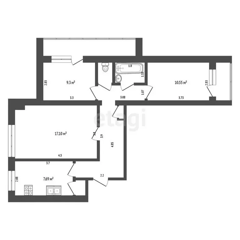 3-комнатная квартира: Тамбов, улица Киквидзе, 108 (59.9 м) - Фото 0