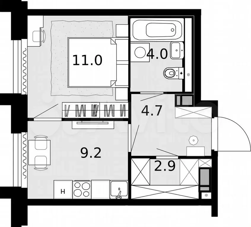 1-к. квартира, 31,8м, 18/22эт. - Фото 0