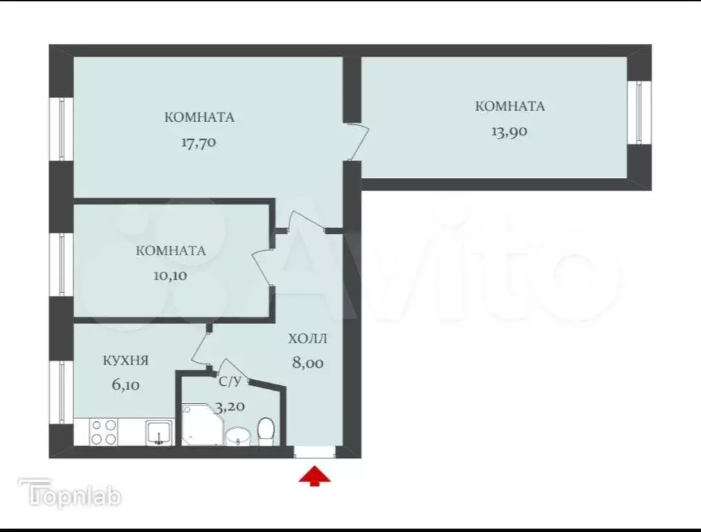 3-к. квартира, 59 м, 1/5 эт. - Фото 1