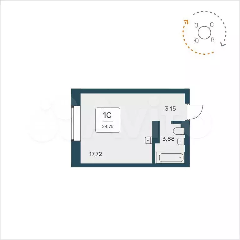 Квартира-студия, 24,8 м, 9/9 эт. - Фото 0