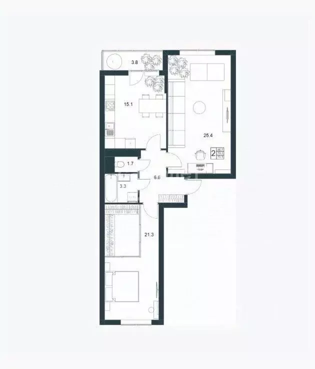 2-к кв. Липецкая область, Липецк Минская ул., 6Б (74.7 м) - Фото 2