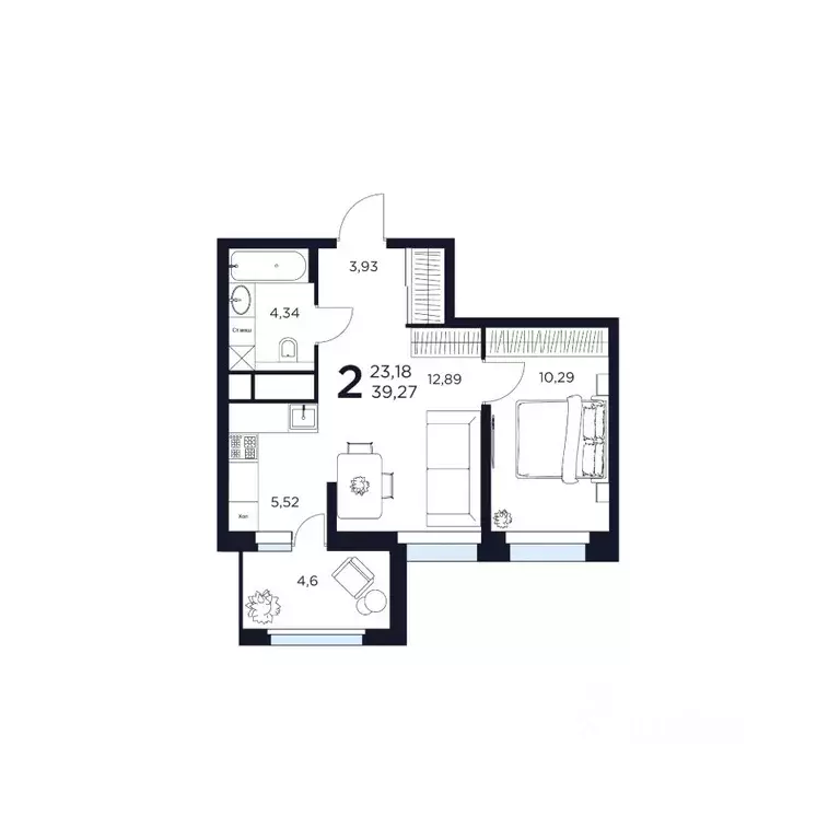 2-к кв. Московская область, Химки  (39.27 м) - Фото 1