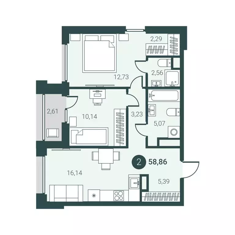 2-комнатная квартира: Тюмень, улица Разведчика Кузнецова, 5 (60 м) - Фото 0