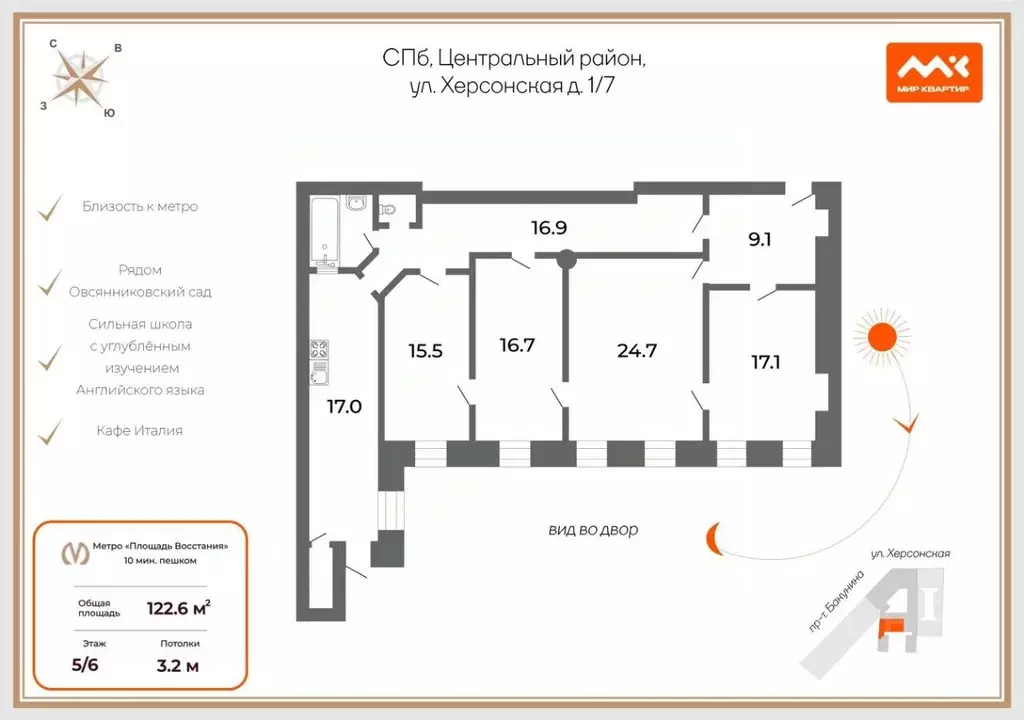 4-к кв. Санкт-Петербург просп. Бакунина, 7 (122.6 м) - Фото 2
