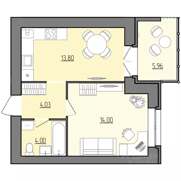 1-к кв. Ярославская область, Рыбинск Февральская ул. (38.81 м) - Фото 1