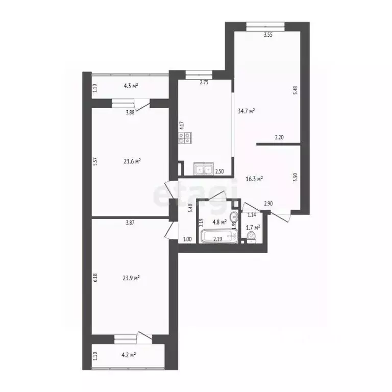 2-к кв. Тюменская область, Тюмень ул. Пермякова, 70 (100.9 м) - Фото 1