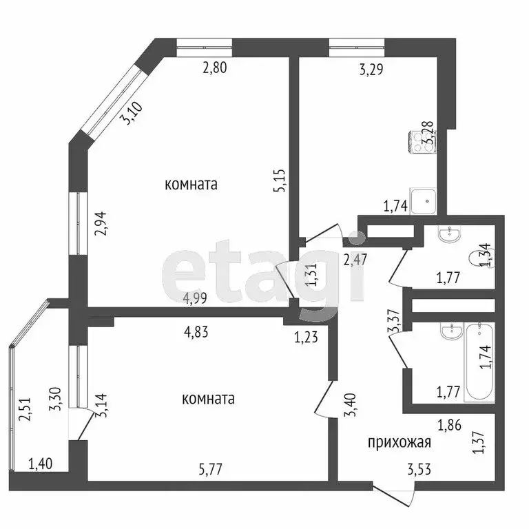2-комнатная квартира: Тверь, улица Хромова, 27к2 (62 м) - Фото 1