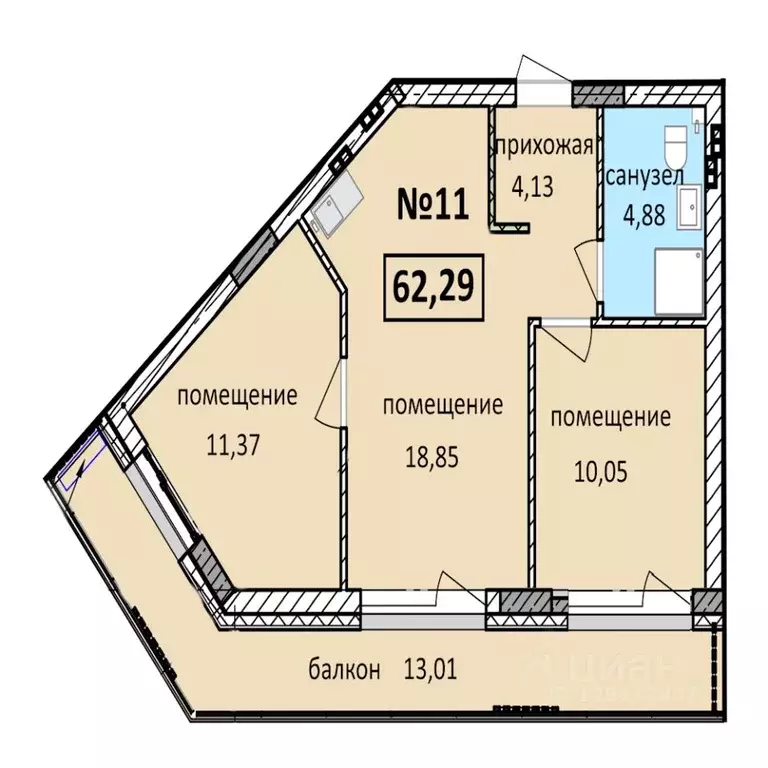 3-к кв. Калининградская область, Балтийск  (62.29 м) - Фото 0