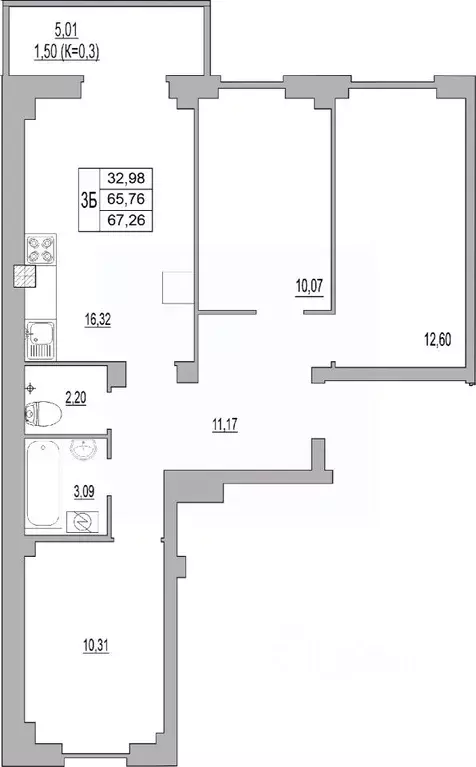 3-к кв. Псковская область, Псков ул. Юности, 32 (67.26 м) - Фото 0