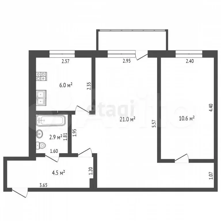 2-к. квартира, 45 м, 4/5 эт. - Фото 0