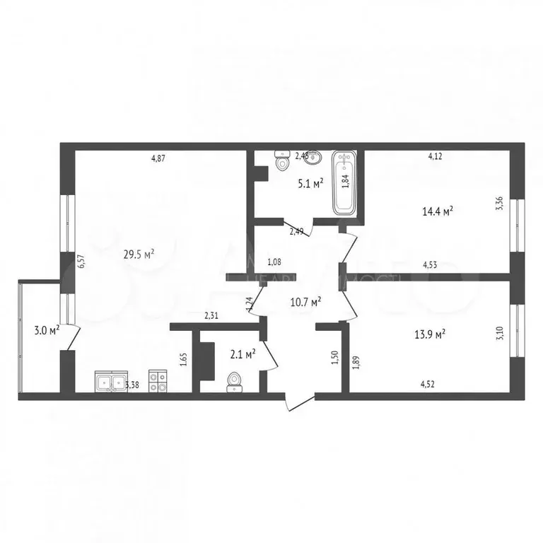 3-к. квартира, 74,6 м, 15/17 эт. - Фото 1