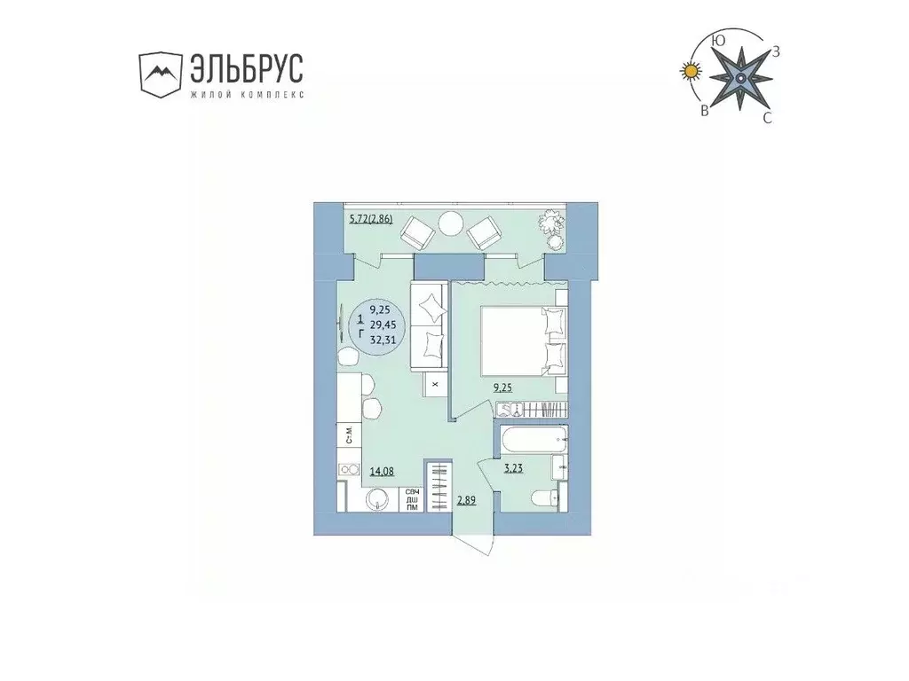 1-к кв. Башкортостан, Уфа Кавказская ул., 24 (32.31 м) - Фото 0