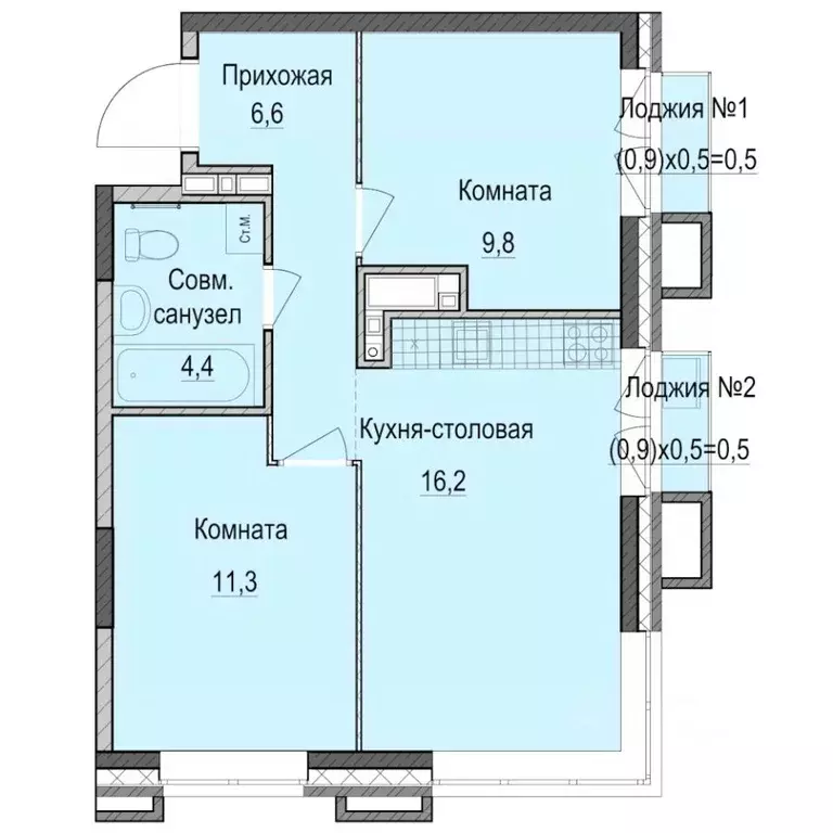 2-к кв. Татарстан, Казань Ферма-2 жилмассив,  (49.4 м) - Фото 1