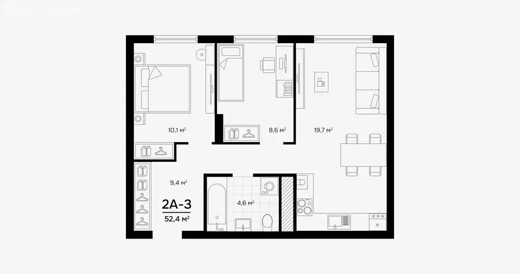 2-комнатная квартира: Астрахань, Брестская улица, 11/2 (52.42 м) - Фото 1