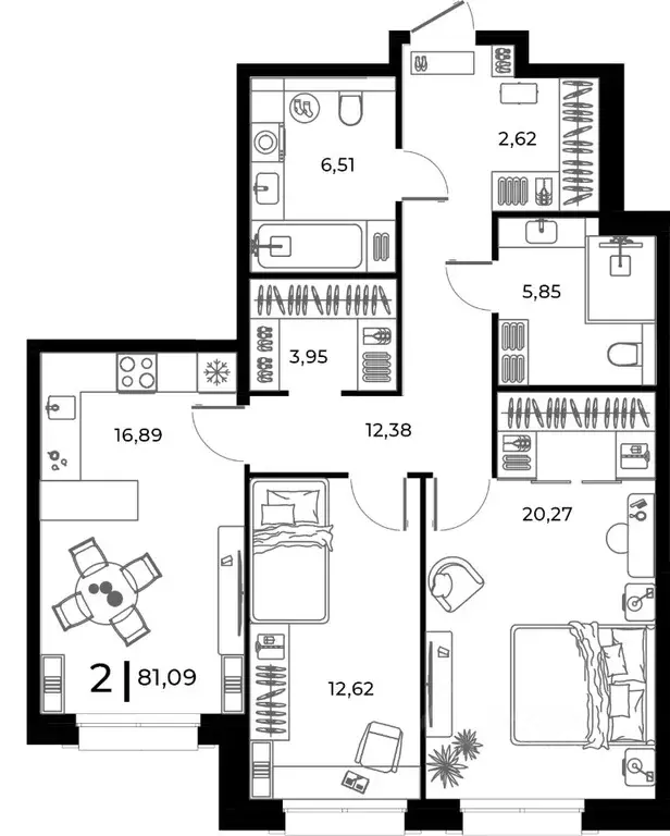 2-к кв. Пензенская область, Заречный Братская ул., 8 (81.09 м) - Фото 1