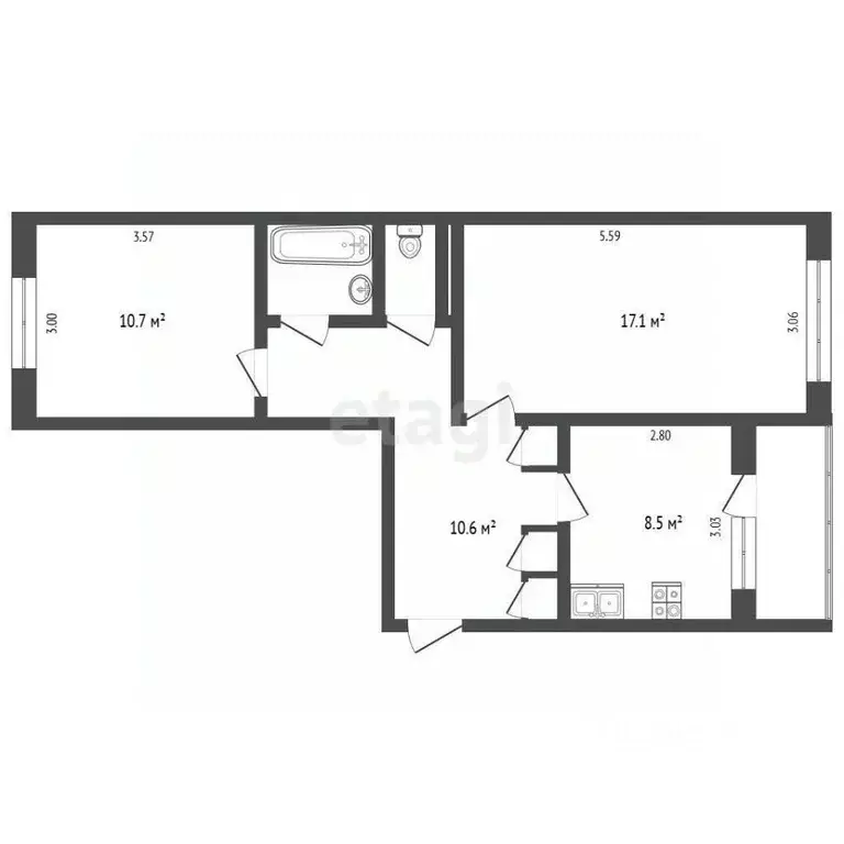 2-к кв. Псковская область, Печоры Вокзальная ул., 15 (51.8 м) - Фото 1