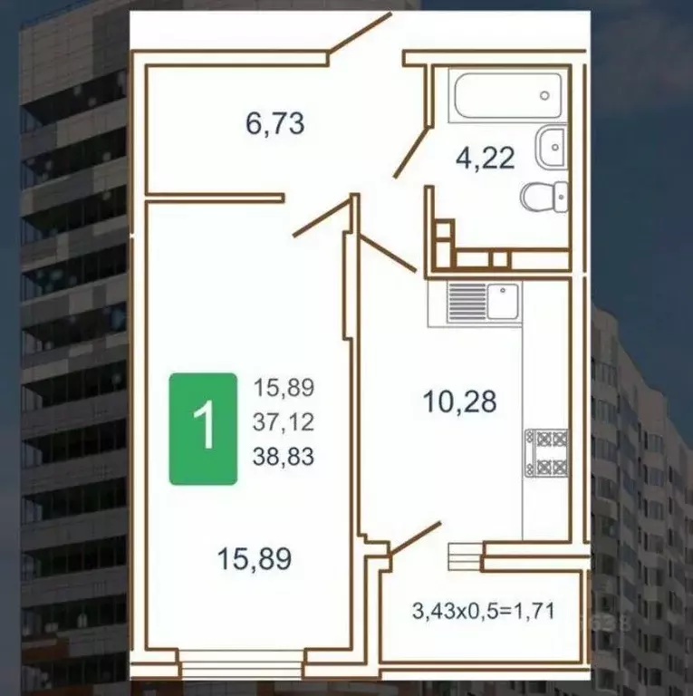 1-к кв. Краснодарский край, Краснодар ул. Кирилла Россинского, 8 (41.0 ... - Фото 0