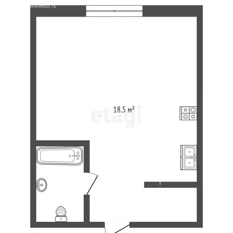 1к в 16-комнатной квартире (18.6 м) - Фото 0