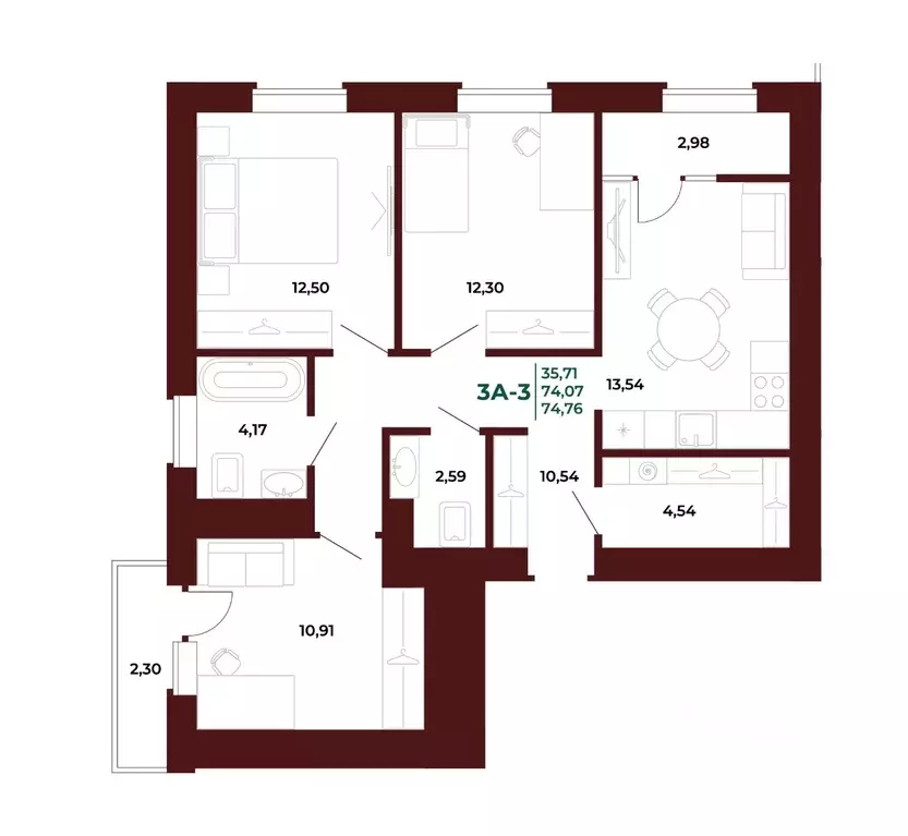 3-к кв. Пензенская область, Пенза Арбери жилой комплекс (77.0 м) - Фото 1