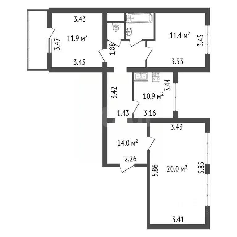 3-к кв. Санкт-Петербург ул. Коллонтай, 21К1 (71.8 м) - Фото 2