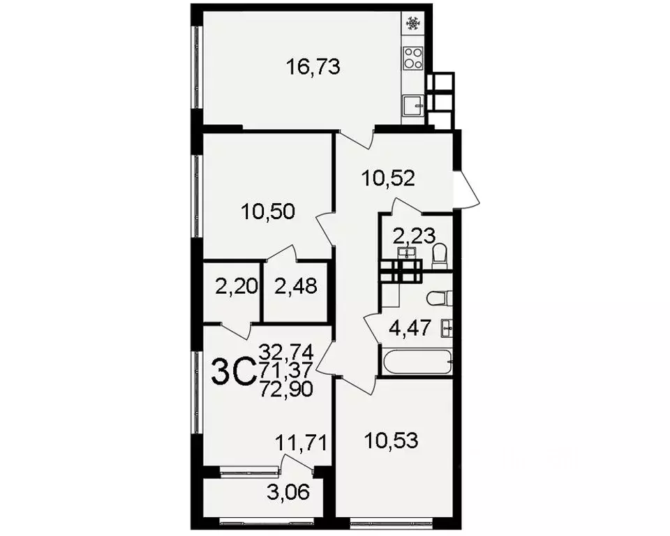 3-к кв. Тульская область, Тула  (71.37 м) - Фото 0