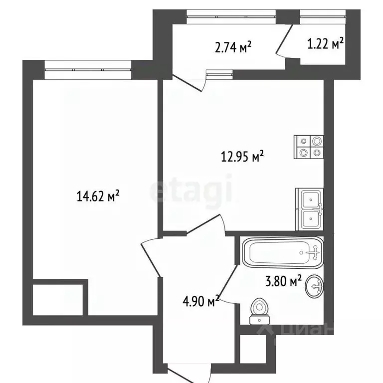 1-к кв. Крым, Симферополь ул. Грибоедова (38.25 м) - Фото 2