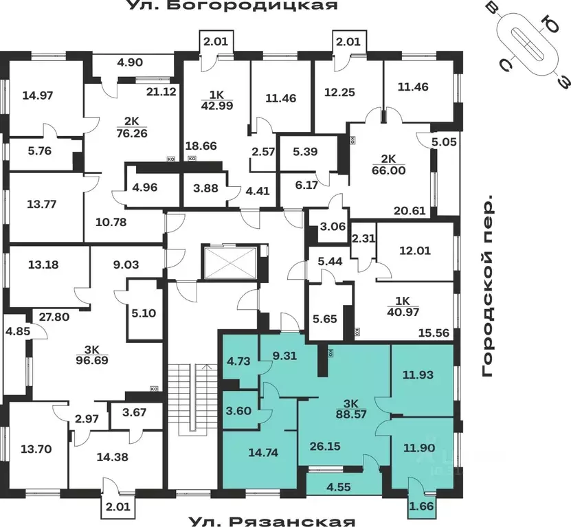 3-к кв. Тульская область, Тула ул. Богородицкая, 8В (88.57 м) - Фото 1