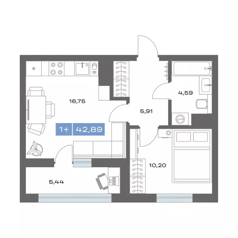 1-к кв. Тюменская область, Тобольск пер. Радищева, 17 (42.89 м) - Фото 1