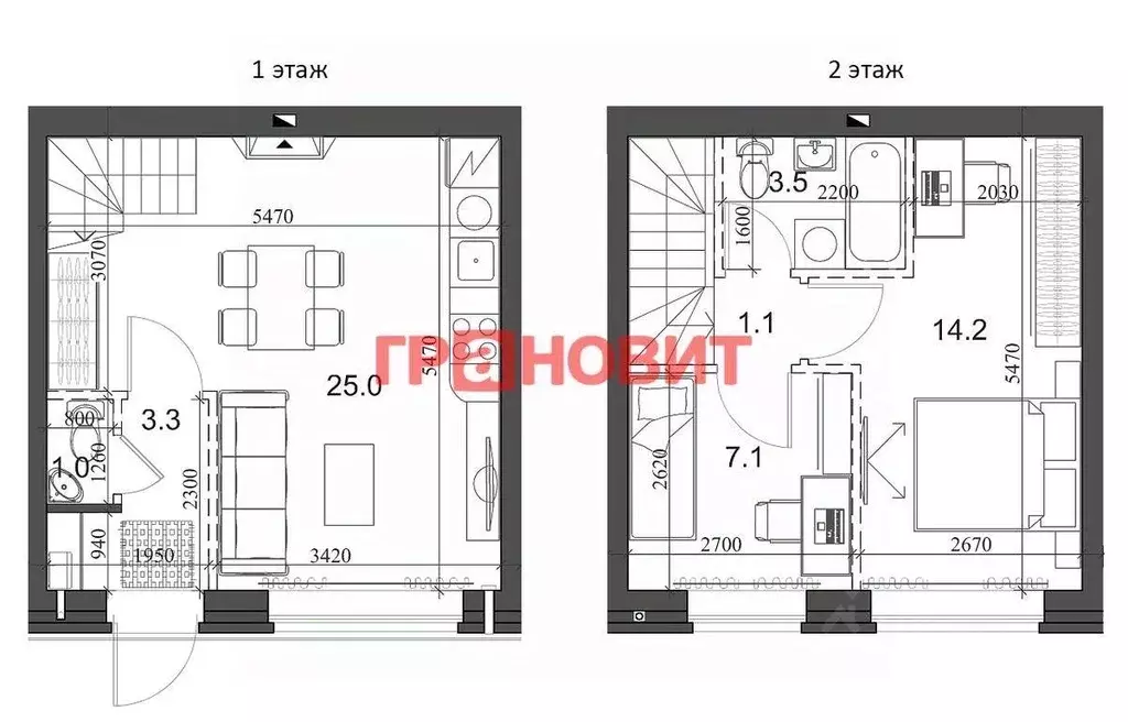 Квартира, 2 комнаты, 53.9 м - Фото 0