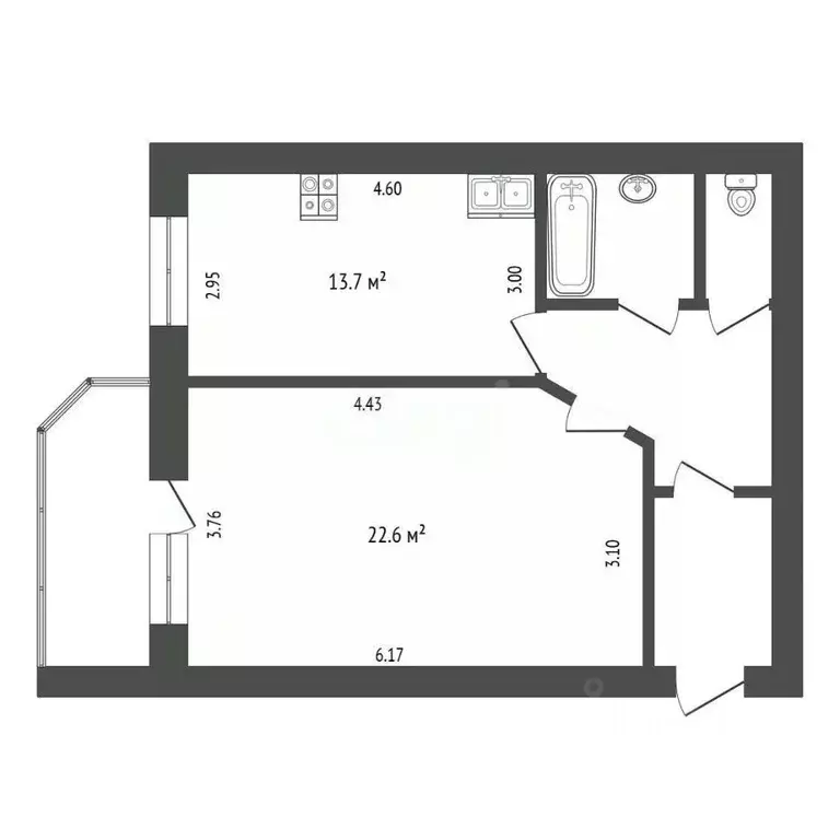 1-к кв. Белгородская область, Белгород ул. Губкина, 57 (53.0 м) - Фото 2