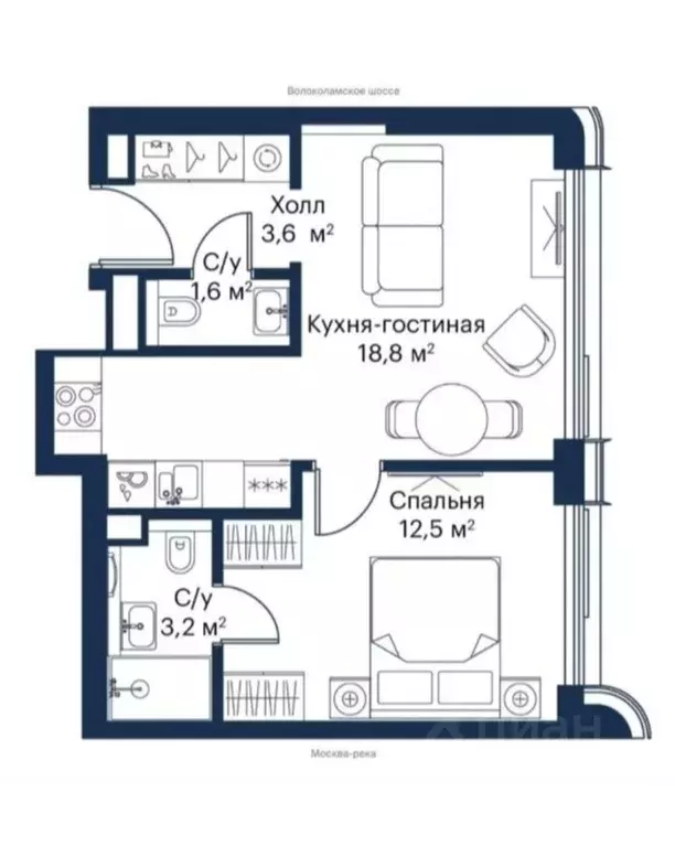 1-к кв. Москва Атлантик кв-л, Сити Бэй жилой комплекс, к2 (39.0 м) - Фото 1