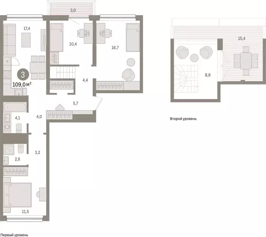 3-комнатная квартира: Тюмень, Мысовская улица, 26к1 (109 м) - Фото 0