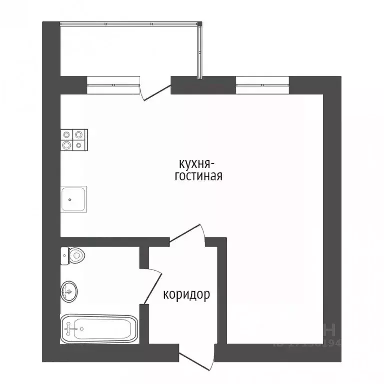 Студия Тюменская область, Тюмень Комбинатская ул., 54к2 (32.2 м) - Фото 1