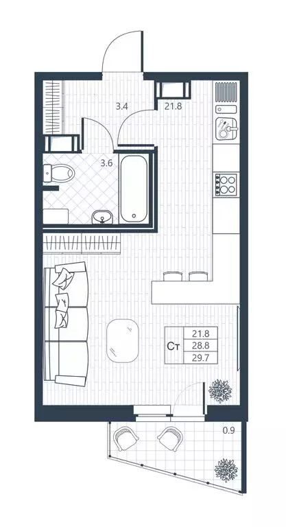 Квартира-студия: Коммунар, Славянская улица, 8к2 (28.8 м) - Фото 1
