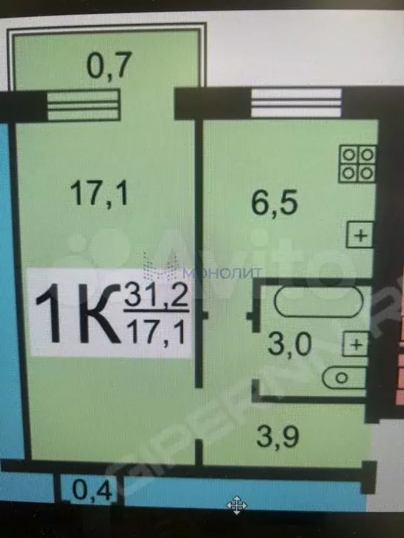 1-к. квартира, 30,5 м, 2/5 эт. - Фото 0