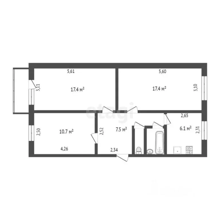 3-к кв. Ханты-Мансийский АО, Сургут ул. Энергетиков, 55 (60.6 м) - Фото 1