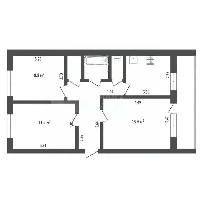 3-к кв. Тюменская область, Тюмень ул. Щербакова, 144 (56.2 м) - Фото 1