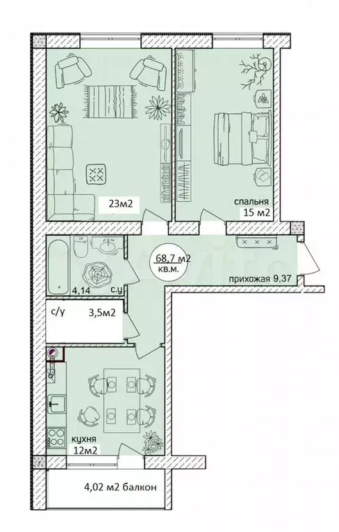 2-к. квартира, 68 м, 1/5 эт. - Фото 0