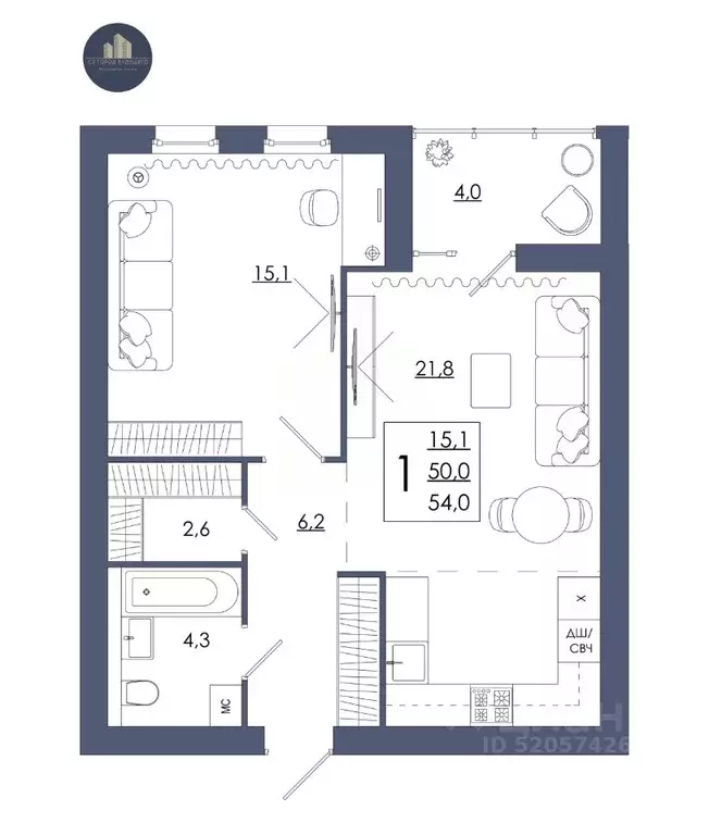 1-к кв. Смоленская область, Смоленск ул. 2-я Киевская, 20Ак1 (54.0 м) - Фото 1