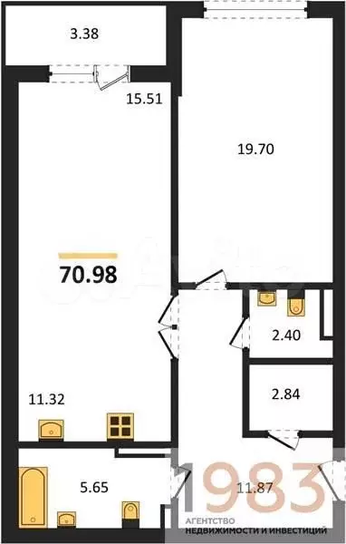 1-к. квартира, 71 м, 3/24 эт. - Фото 0