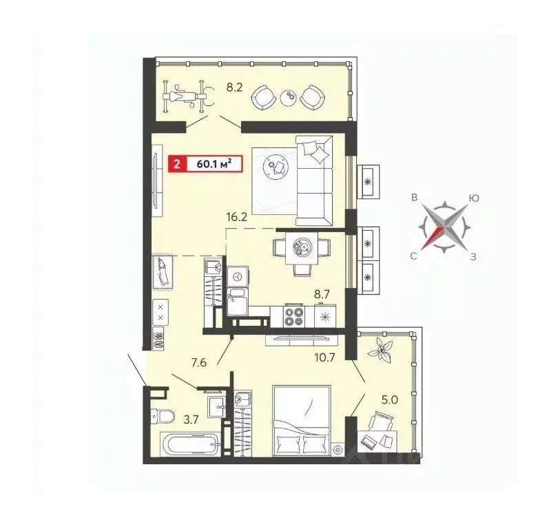 2-к кв. Пензенская область, Пензенский район, Засечный сельсовет, с. ... - Фото 1