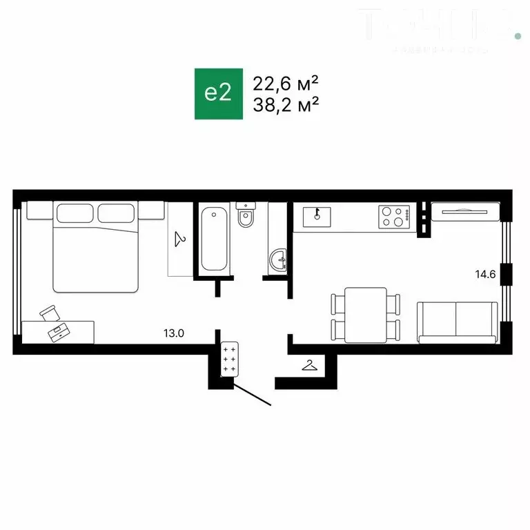 2-комнатная квартира: Засечное, Центральная улица, 8 (38.1 м) - Фото 0