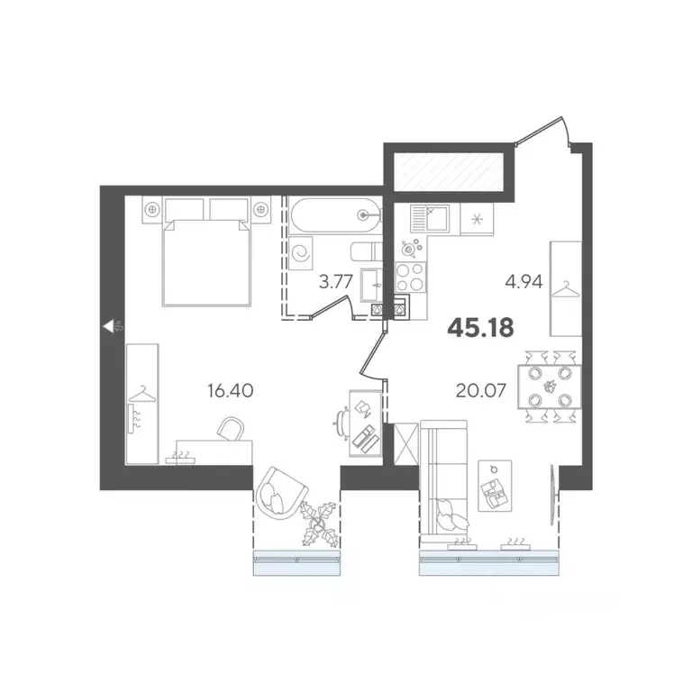 1-к кв. Татарстан, Казань Старая ул., 7 (45.18 м) - Фото 1