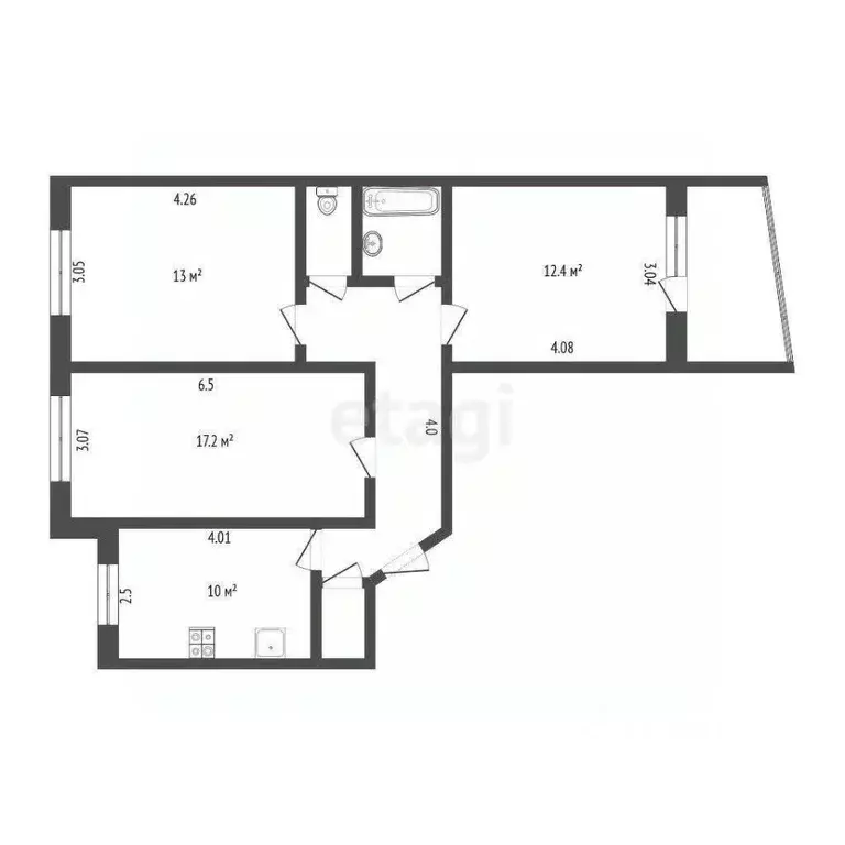3-к кв. Тюменская область, Тюмень ул. Мельникайте, 127а (70.3 м) - Фото 1